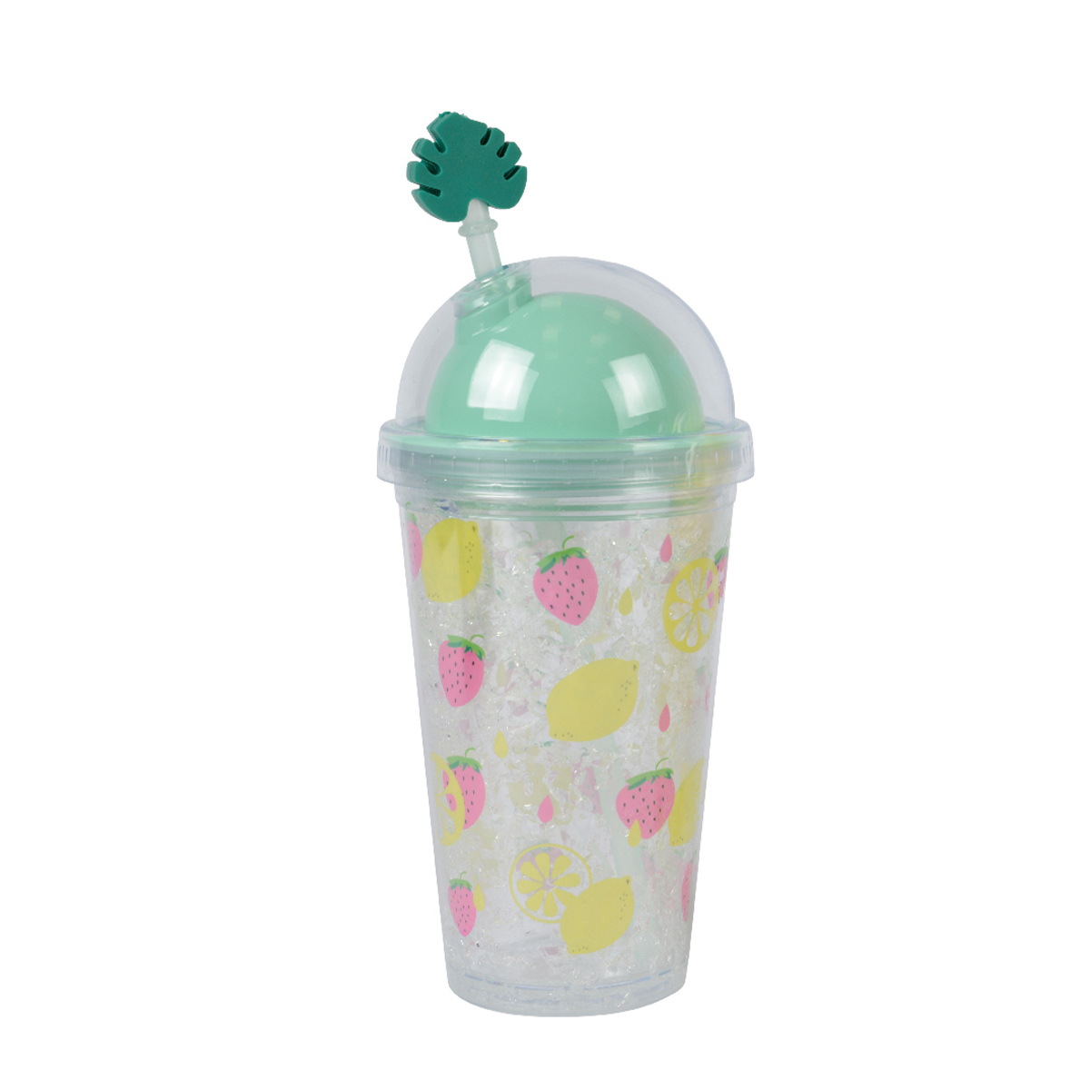 Trinkbecher Space türkis, Erdbeeren und Zitronen, 17x10cm, Kunststoff