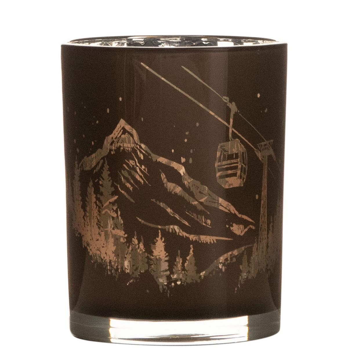 Windlichtglas Bergwelten, Berge und Gondel, 12cm
