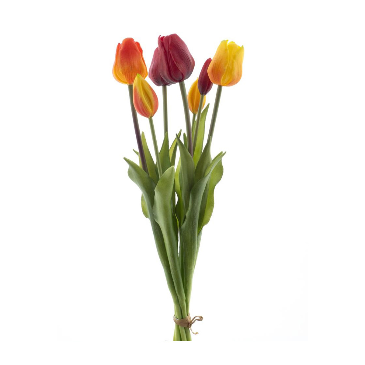 Künstliche Tulpen wie echt, Tulpenstrauß Sally rot-orange, 7St. gebündelt, 47cm
