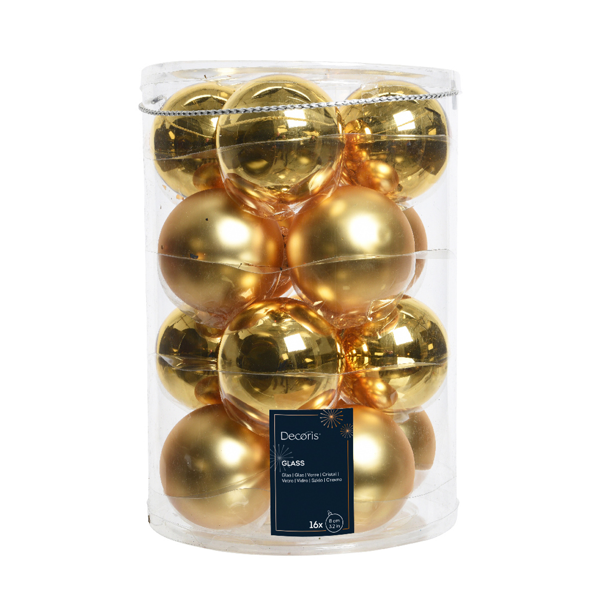 Weihnachtsbaumkugeln aus Glas, gold glanz/matt, Ø8cm, 16St/Box, Decoris