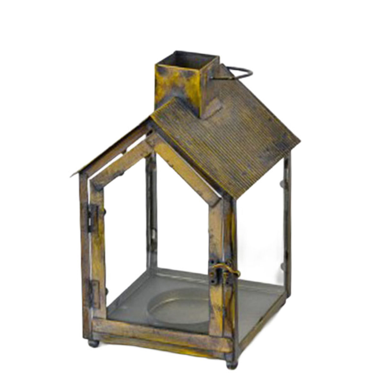 Windlicht Haus used look, Metallhaus gold antik finnish, 29cm