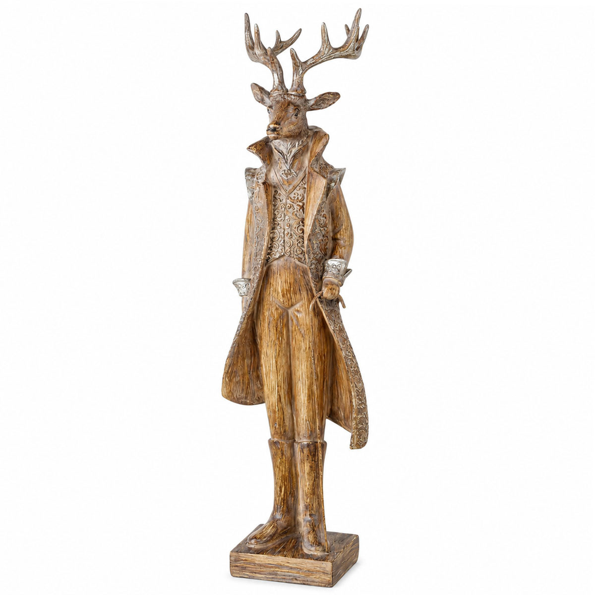 Deko Hirsch Jenno - großer edler Winterhirsch im Frack in Braun und Gold, 60cm