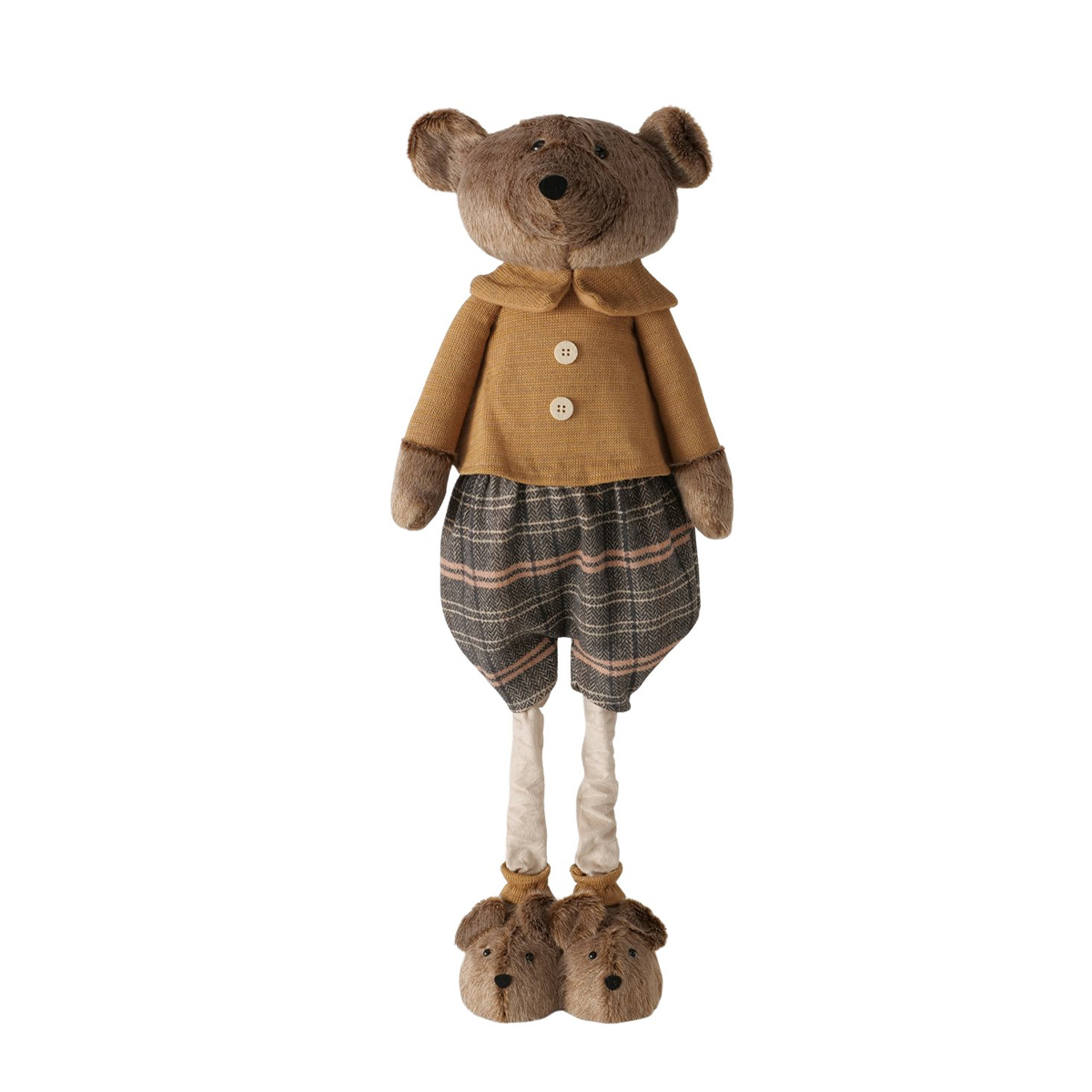 Deko Teddy mit Pumphose und Hundeschuhe, Teddyjunge mit Teleskopbeine, 74cm bis 120cm, Boltze Home Collection