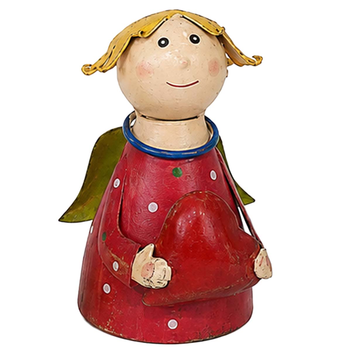 Zaunhocker Engel Schutzengel Used Look, Metallengel mit Herz und rotem Pünktchen-Kleid, 15cm