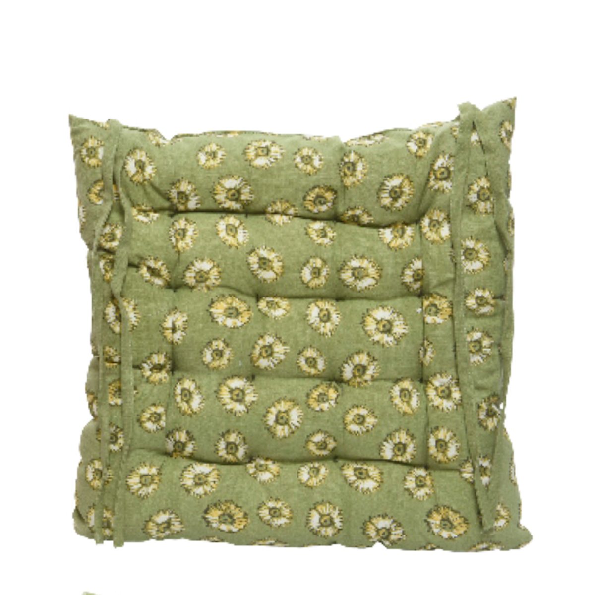 Stuhlkissen mit Blumen und Bändern, grün, 40x40cm, Baumwolle