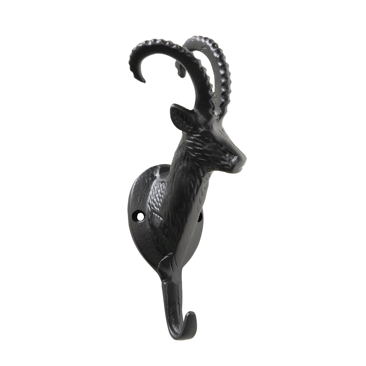 Garderobenhaken Steinbock Ali, Steinbockkopf aus schwarzem Metall, 21cm, Boltze Home Collections