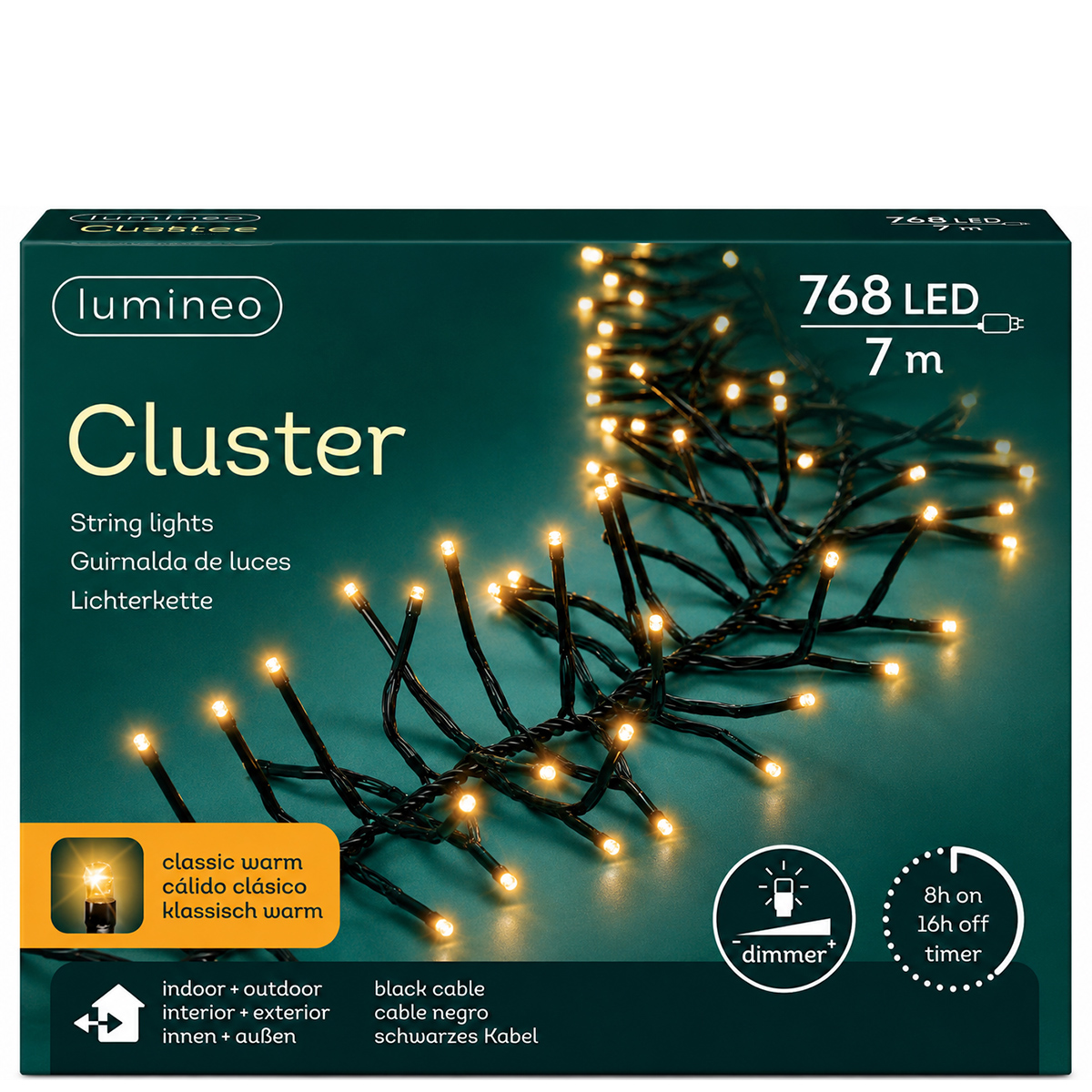 LED Lichterkette Cluster classic warm, 768 LED, 700cm, Outdoor, Lumineo