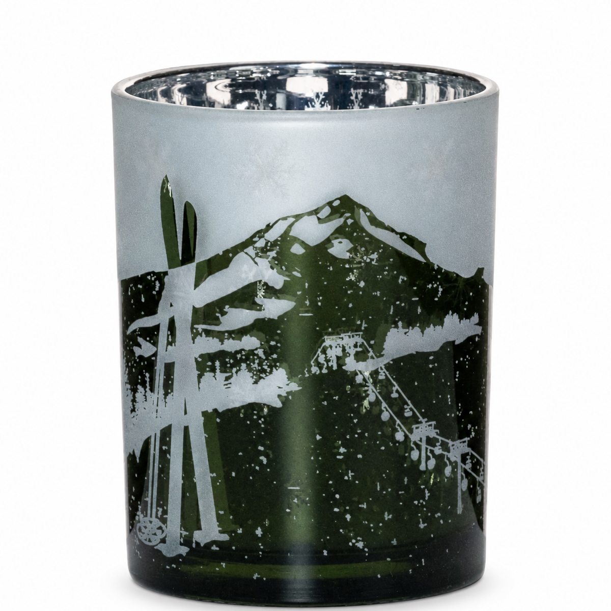 Windlichtglas Bergwelten, Berge und Ski, 12cm