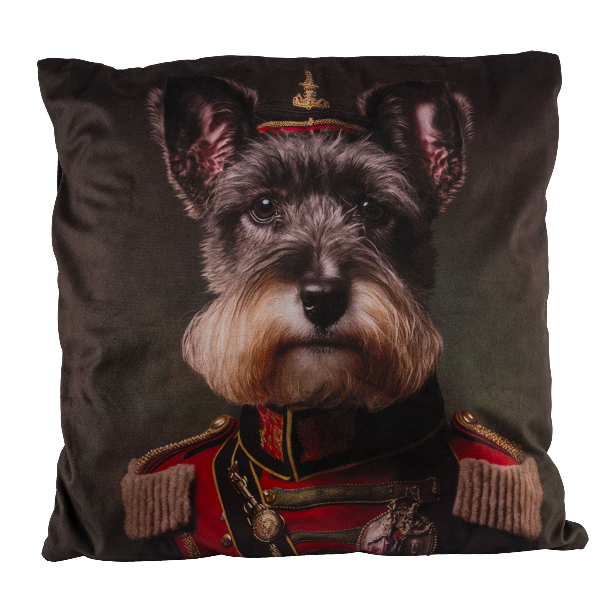 Samtkissen Hund, stolzer Admiral Dackel in Uniform, 45x45cm