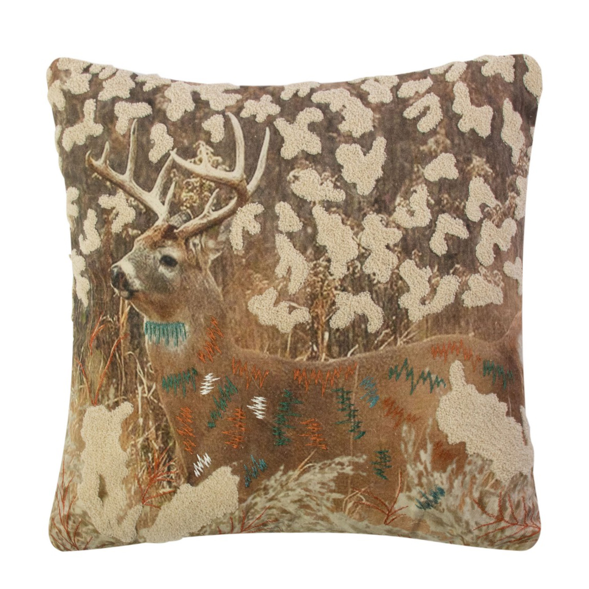 Baumwoll Kissen Hirsch, Hirsch im Gras bestickt, 45x45cm, Mars & More