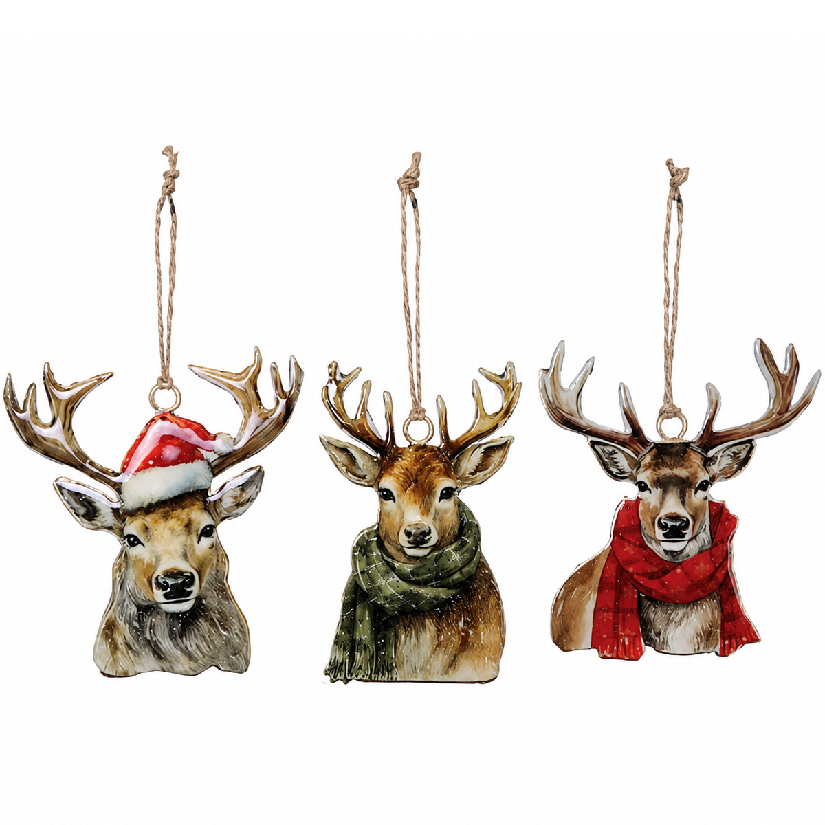Weihnachtshänger Winterhirsch used look, lustiger Hirsch mit Schal oder Mütze