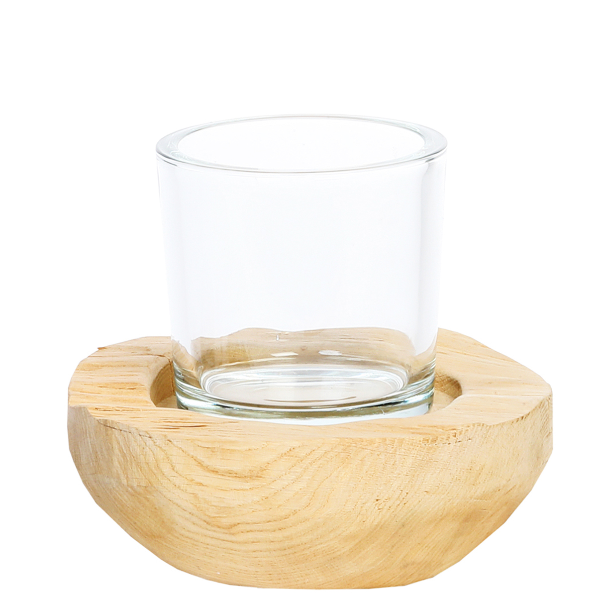 Windlicht Naturholz Knut, Naturholzschale mit Glaskörper, 11cm, WMG Grünberger