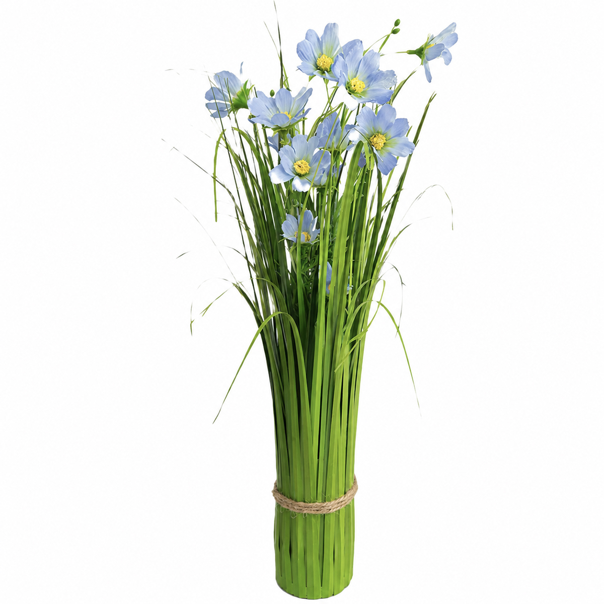 Kunstpflanze Sommerstrauß, grünes Gras mit taubenblauen Blumen, 50cm