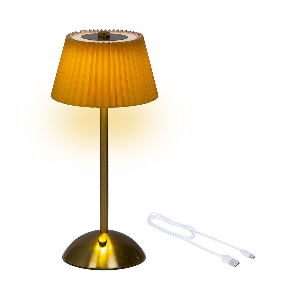 LED Tischlampe Faltenoptik, Creme-Gold, wiederaufladbar, dimmbar, 30 cm