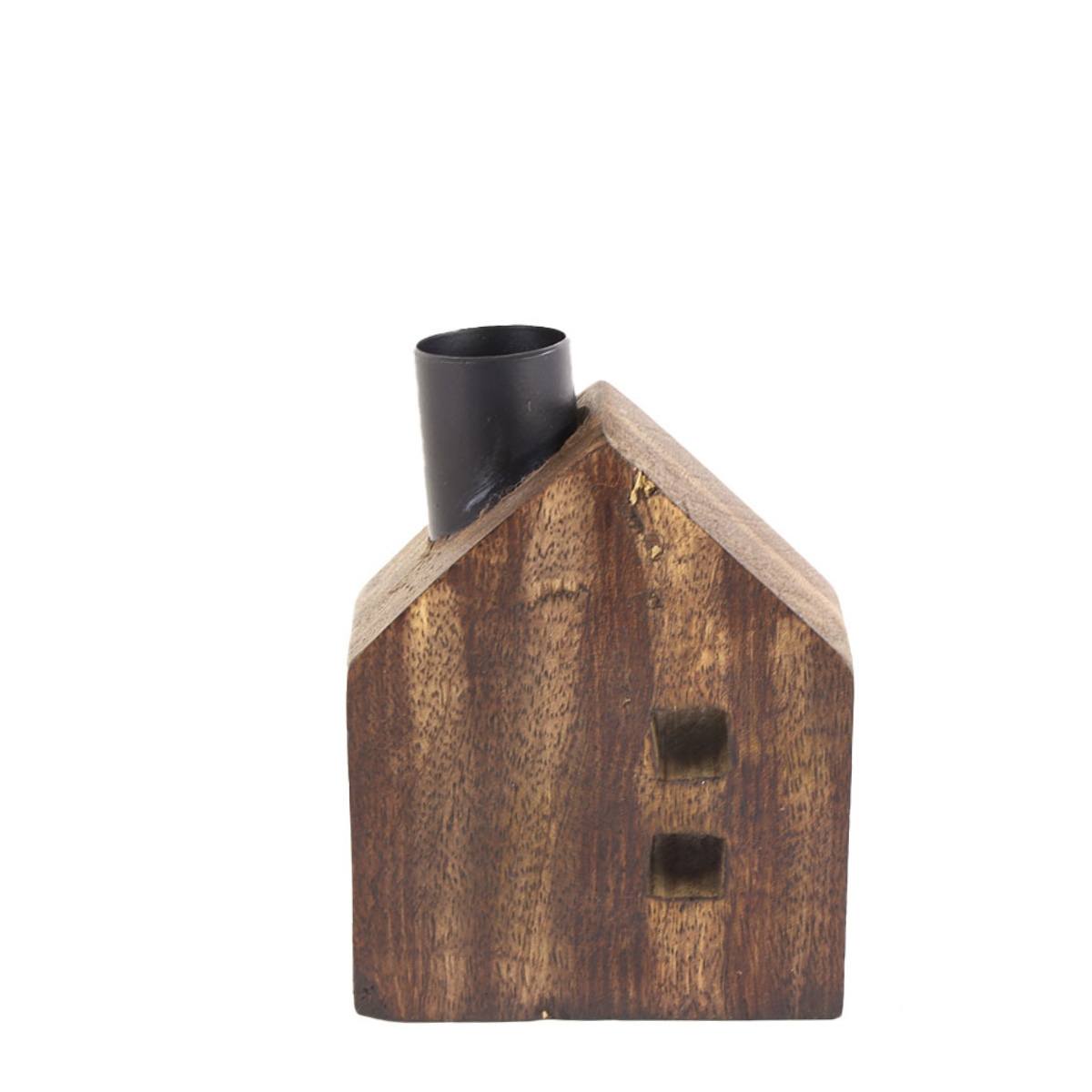 Holz Kerzenhalter Haus mit 2 Fenster, kleiner rustikaler Kerzenhalter Haus, Stabkerzenhalter, 9cm