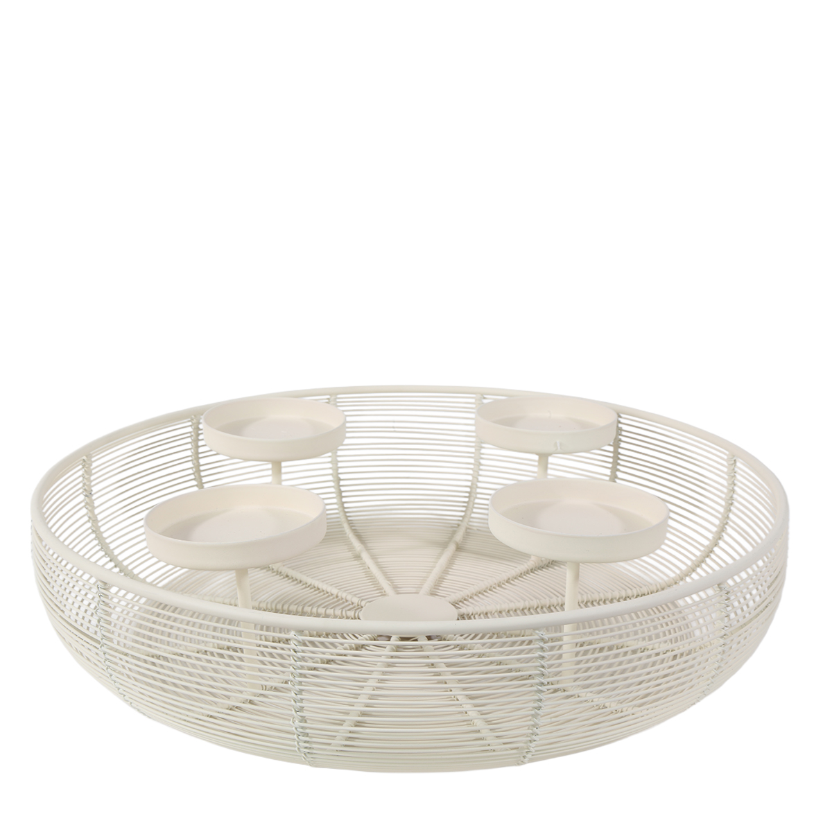 Kerzenhalter Schale, Draht-Advents-Kerzenschale, creme, Ø36cm