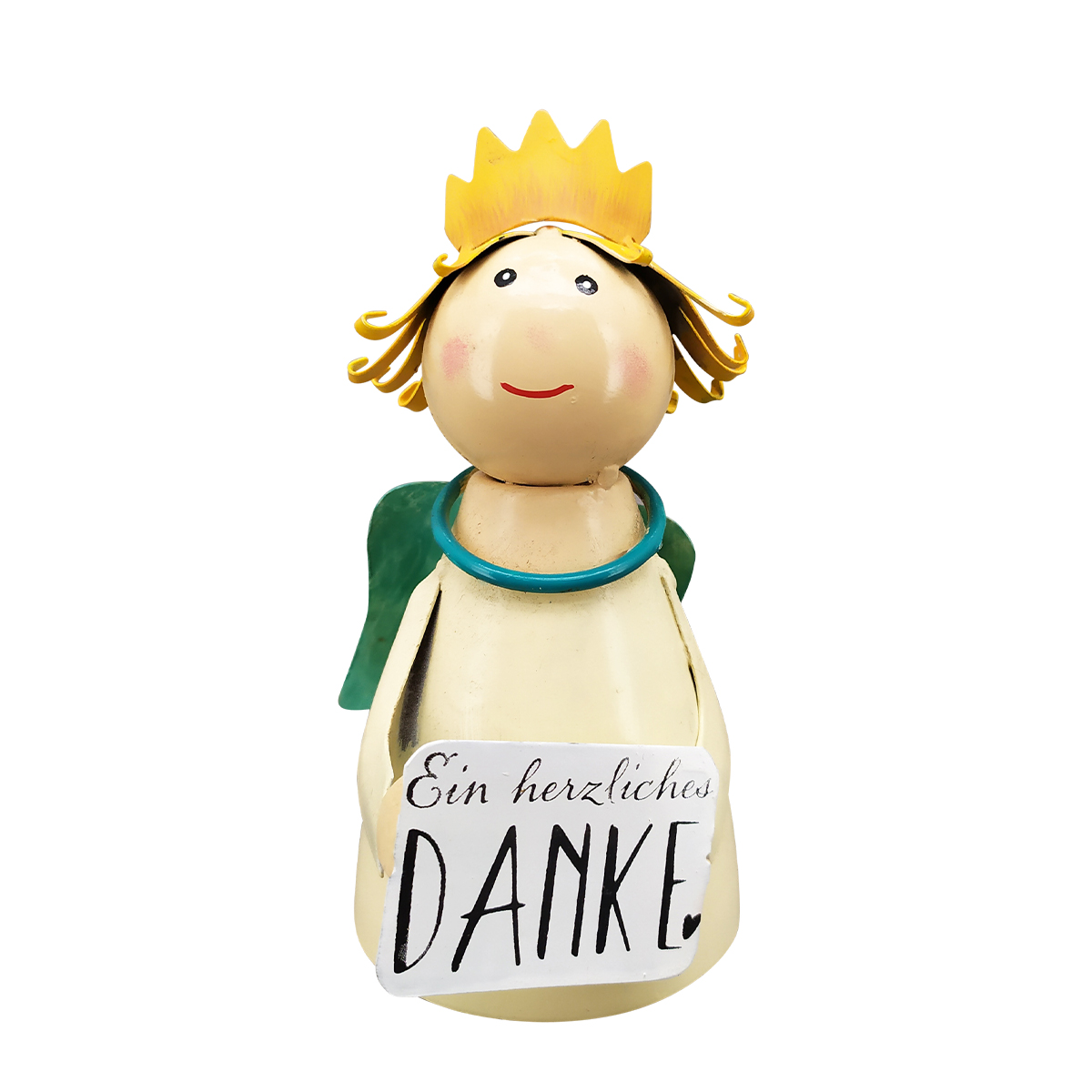 Zaunhocker Engel Schutzengel, Metallengel mit Krone und Schild: Ein herzliches Danke, 16cm