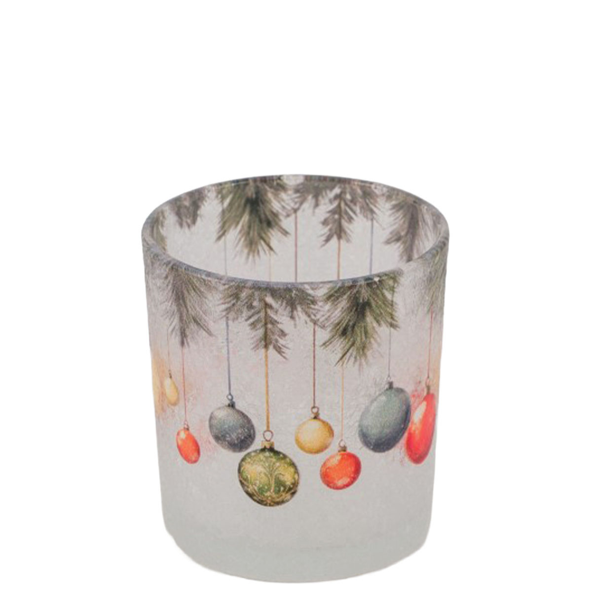 Deko Windlicht Weihnachtskugeln bunt, mattes Glas mit Christbaumkugeln, 8cm   