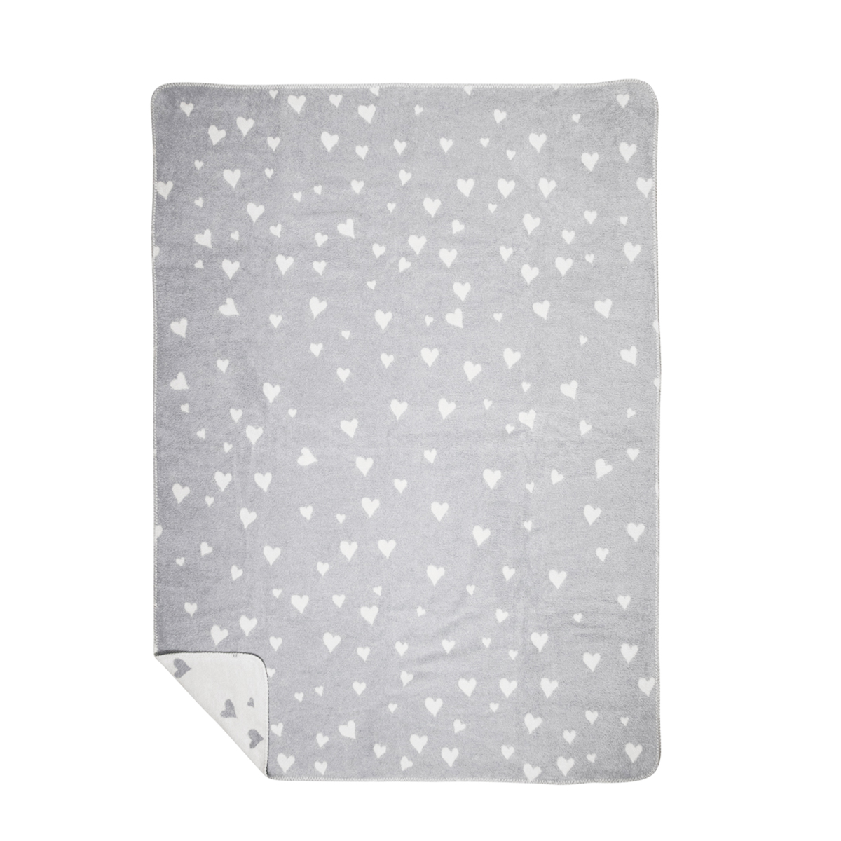 Fleecedecke Herz, Wendedecke mit kleinen und großen Herzen, creme-grau, 130x180cm, Mars & More