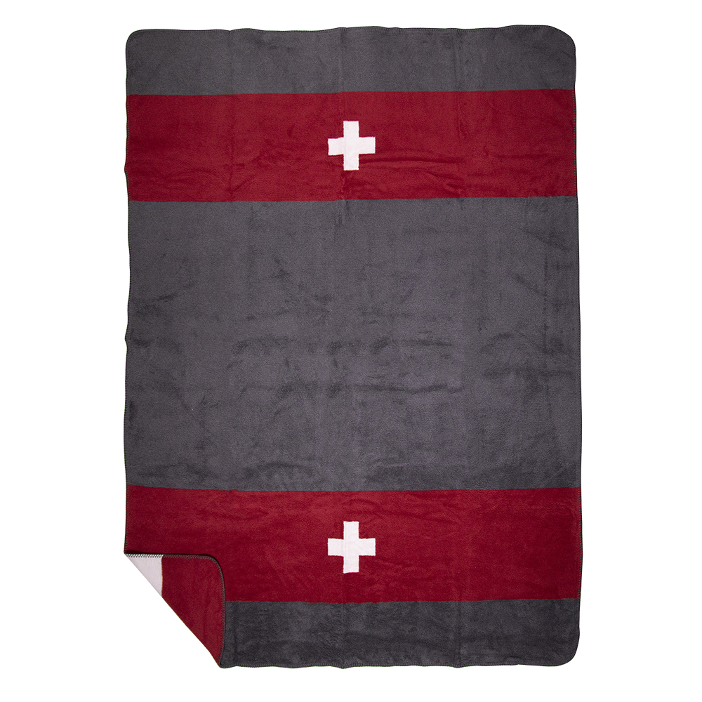 Fleecedecke Schweiz, Wendedecke Schweiz Kreuz weiß-rot, 150x200cm, Mars & More