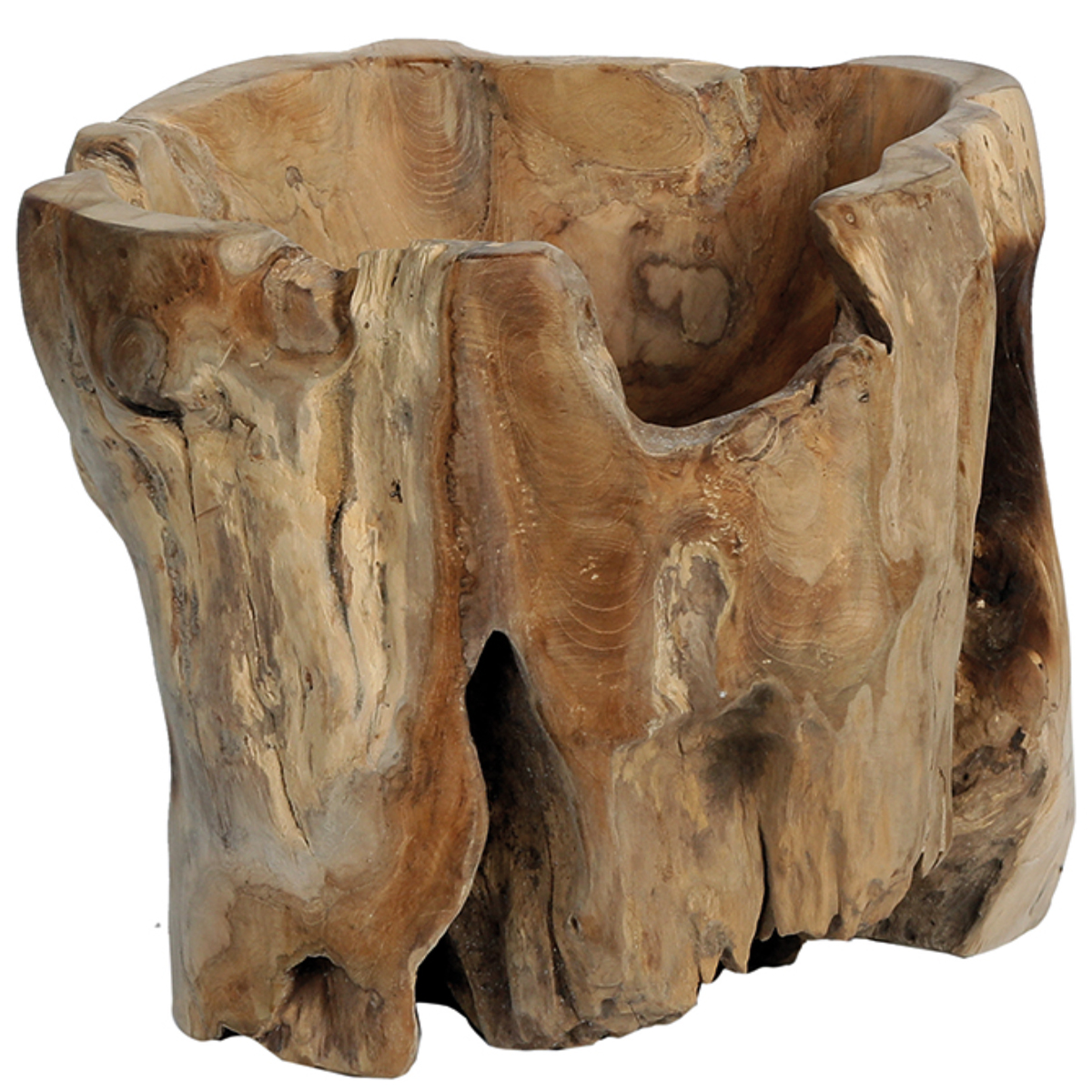 Deko Übertopf Teak, rustikaler Holztopf Teakholz, 30cm, WMG Grünberger