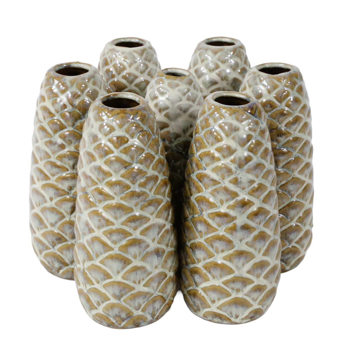 109321 Deko Vase Zapfen, Keramikvase braun-beige, 18cm