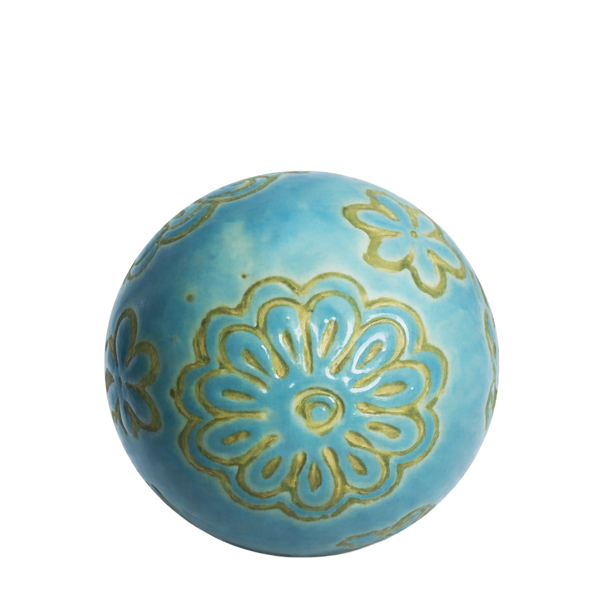 Deko Kugel mit Blumenmuster, Keramikkugel türkisblau, Ø4cm
