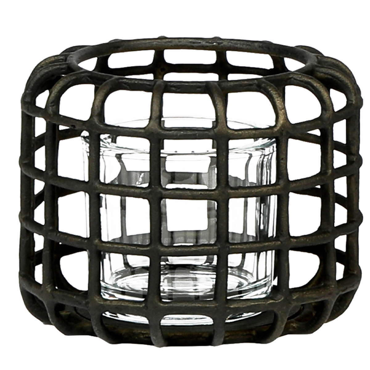 Windlicht Gitteroptik Zenon, Kerzenhalter antik look bronze, 16cm, WMG Grünberger