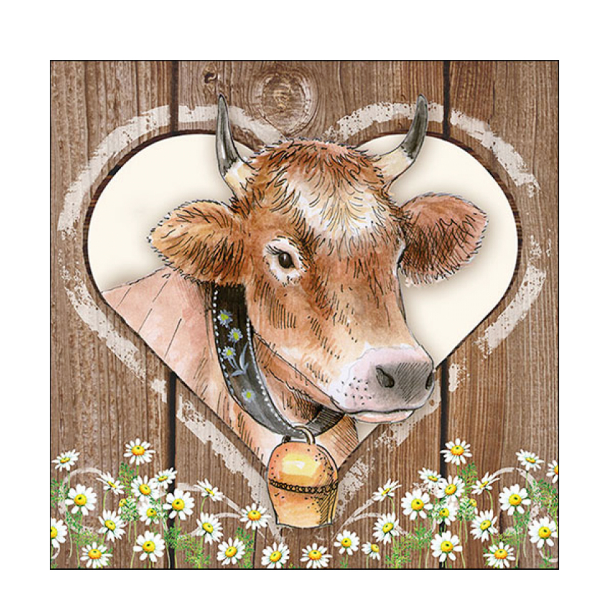 Ambiente Papierservietten Kuh, Kuh im Herz, 33x33cm