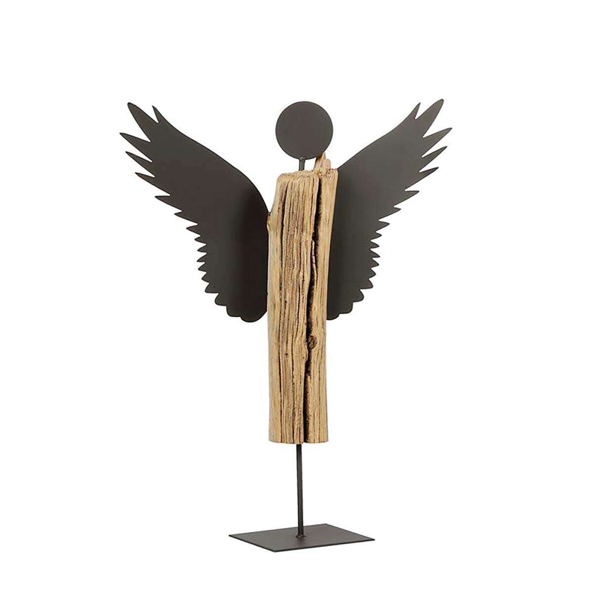 Deko Engel Thaddäus, Naturholzengel mit Eisenflügel, 65cm, WMG Grünberger 