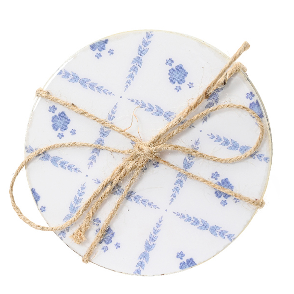 Deko Untersetzer Karo, Holzuntersetzer blau-weiß, Set/4