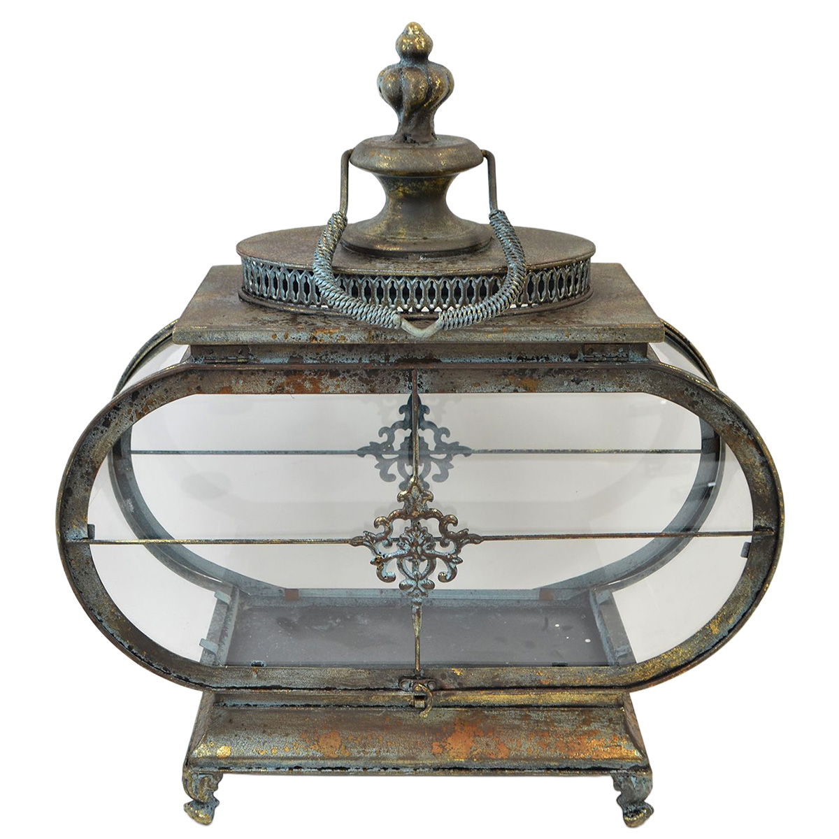 Laterne Ludwig Antik, breites Metallwindlicht im Nostalgielook