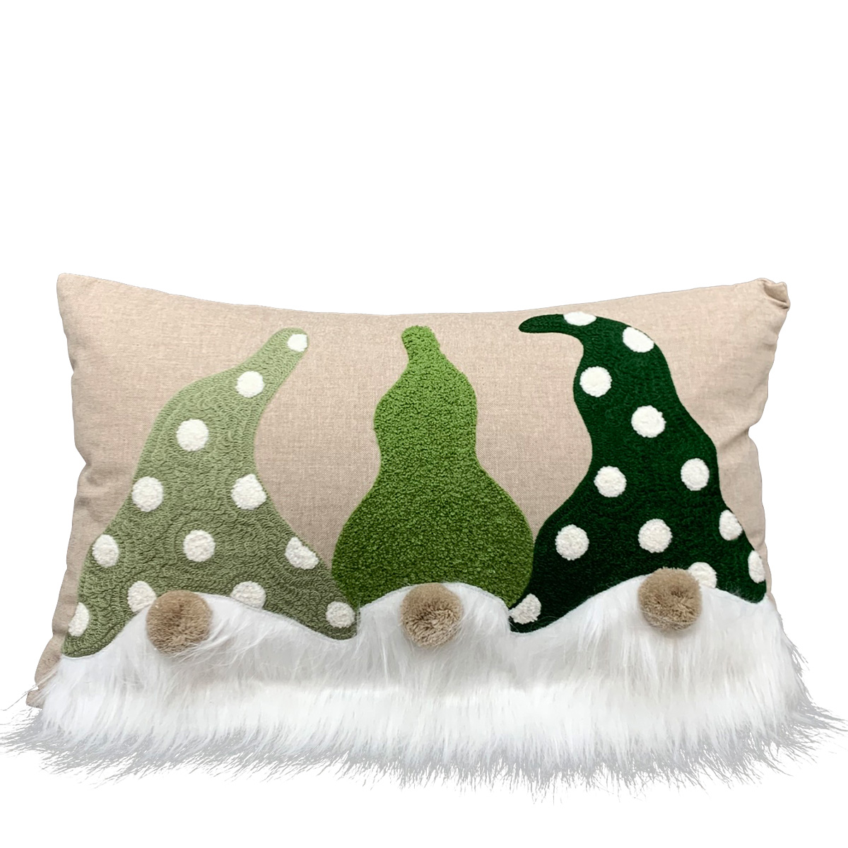 Deko Wichtelkissen Dans, Kissen mit 3 Weihnachtswichtel, grün-weiß, 50x30cm