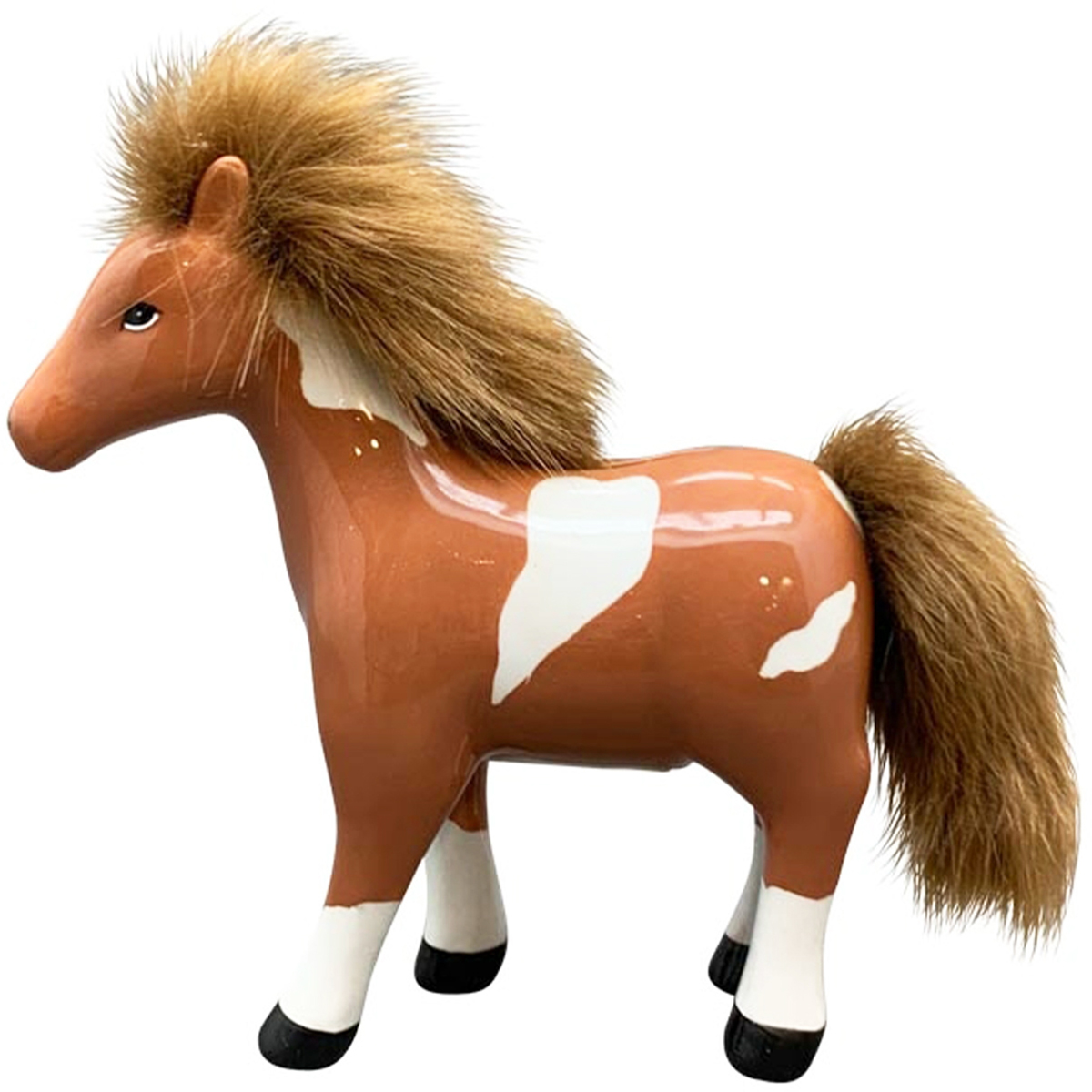 Spardose Pferd used look, Sparschwein Pferd braun-weiß, Keramikspardose