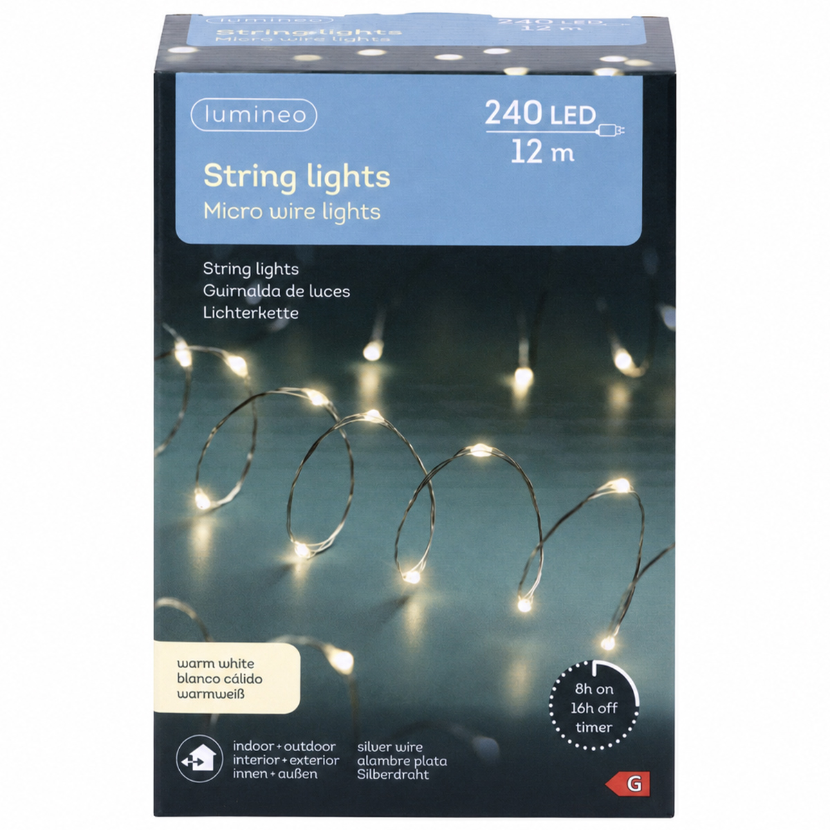 LED Lichterkette String Lights, warmes Weiß, 240 LED, 12 Meter, Outdoor, Lumineo