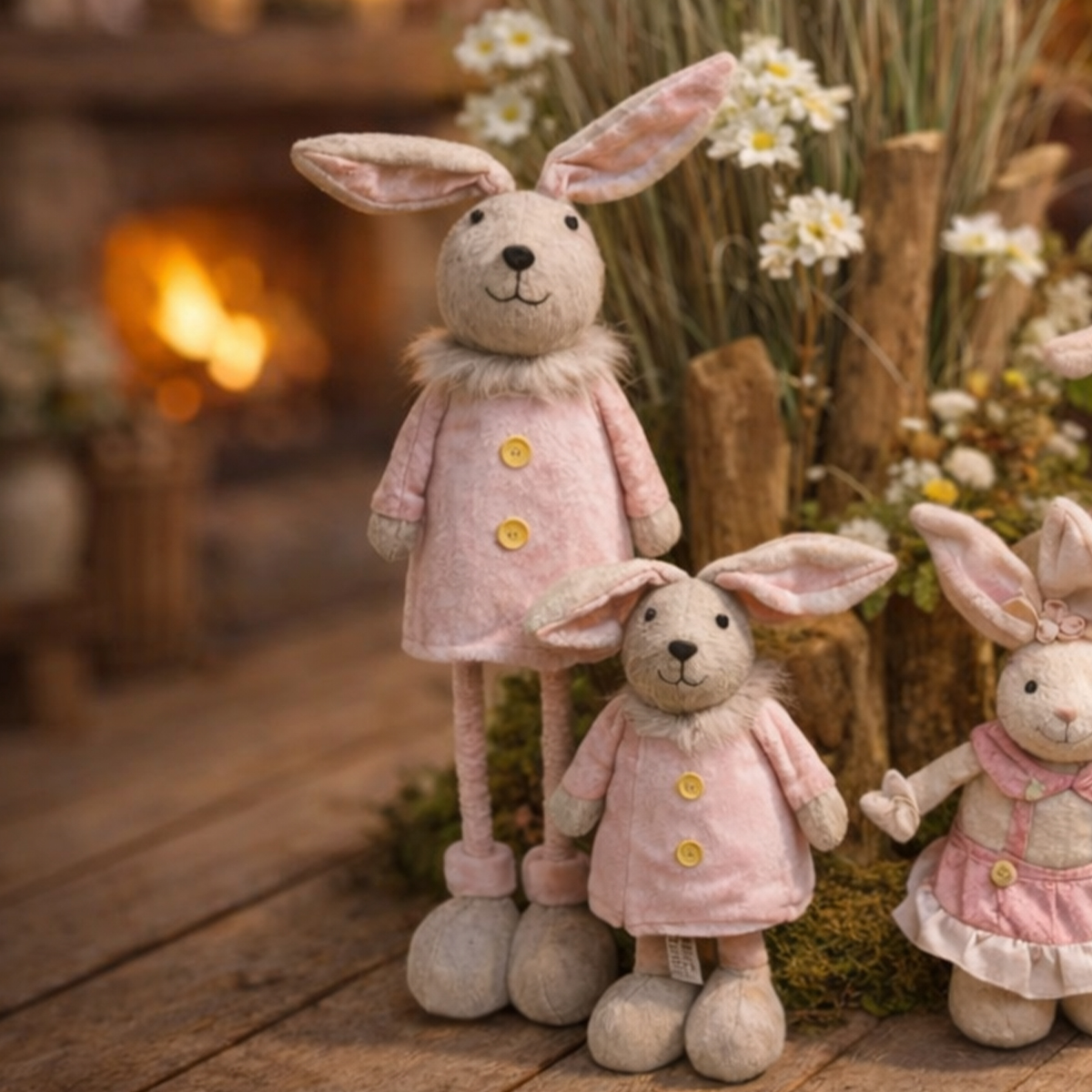 Deko Hase mit Teleskopbeine, Stoffhase mit Plüschkörper rosa, 86cm