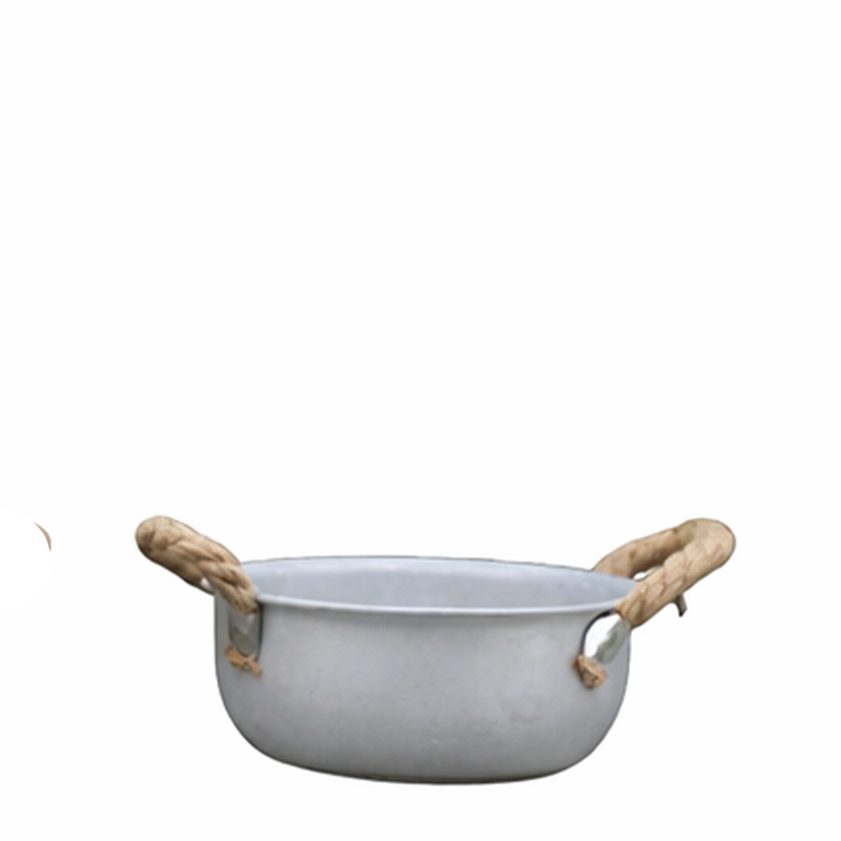 Deko Pflanzschale grau, kleine Metallschale mit Jutegriff, Ø13cm 