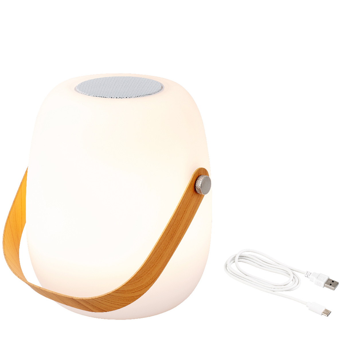 LED Tischleuchte mit Lautsprecher, Gartenlicht aufladbar, warmes weiß, outdoorgeeignet, 14x21cm