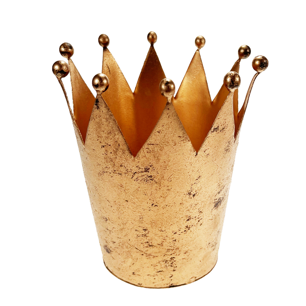 Deko Krone Antik gold, Windlicht Metallkrone gold - used look, Pflanzgefäß, 14cm 