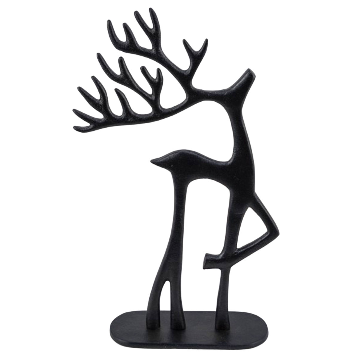 Deko Rentier schwarz, schlanker Metallhirsch auf Platte, 61cm