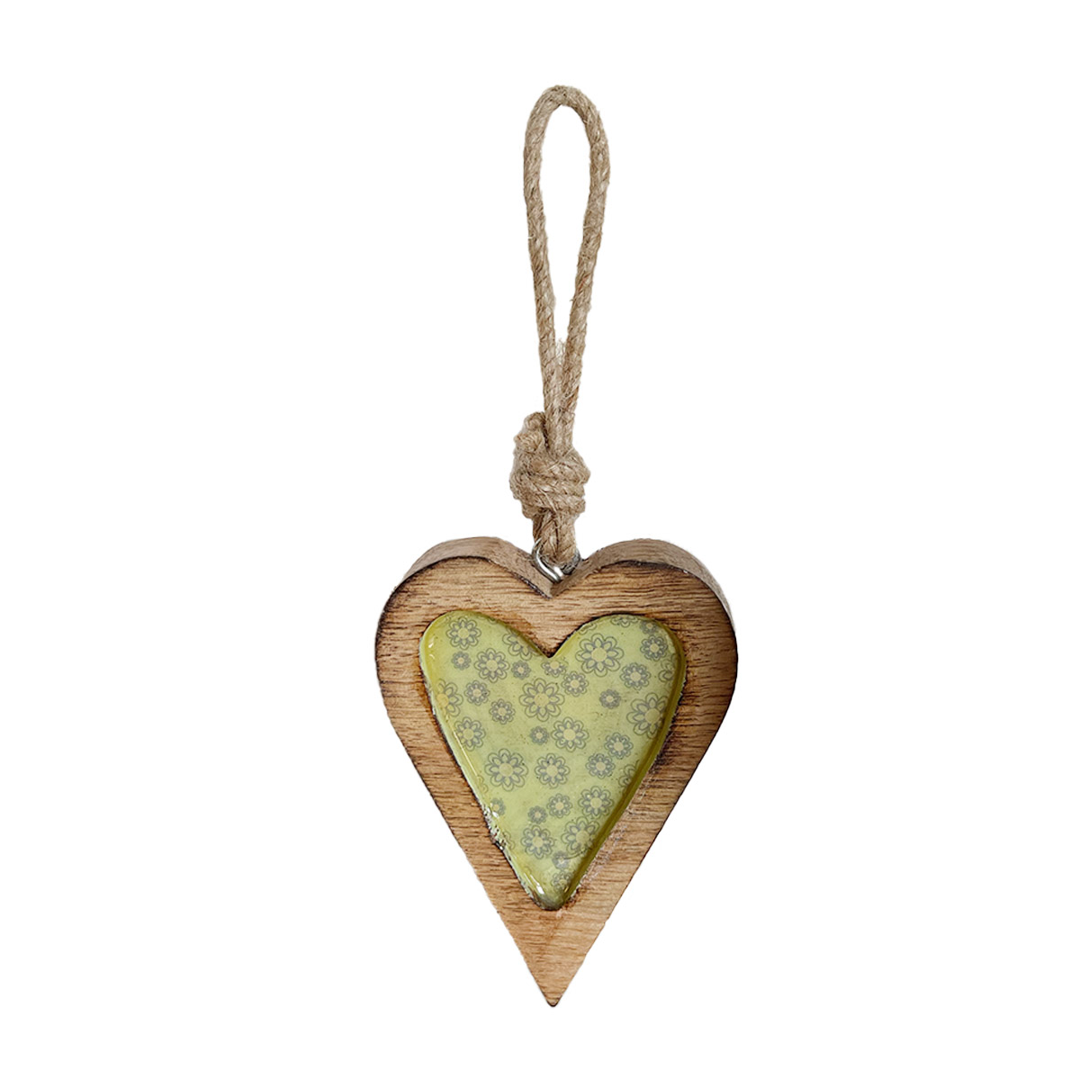 Deko Herz mit Blumen, Holzherz mit Lacküberzug grün, 7x10cm, Hänger