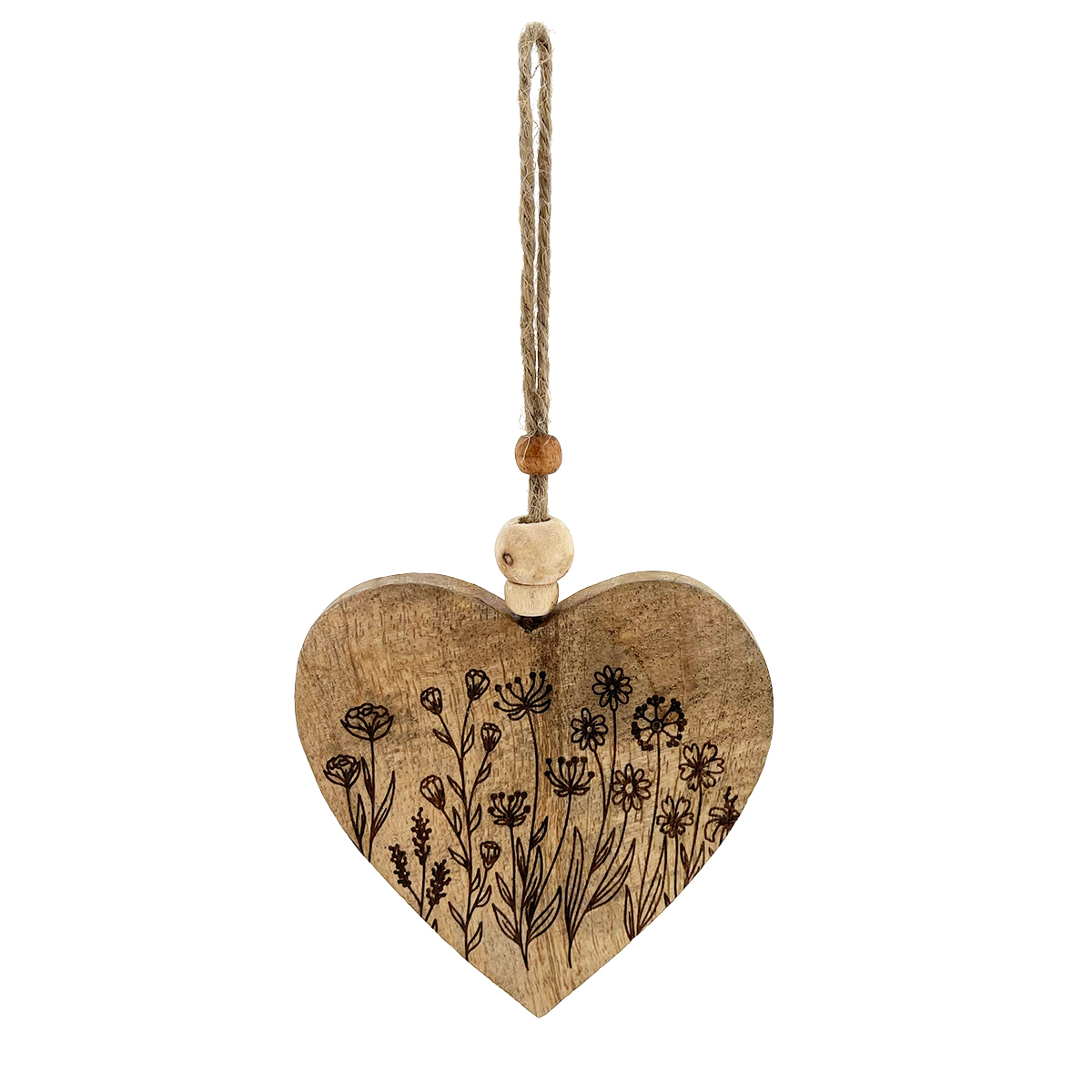 Deko Herz, Holzherz mit Blumen, 10x10cm, Herzhänger