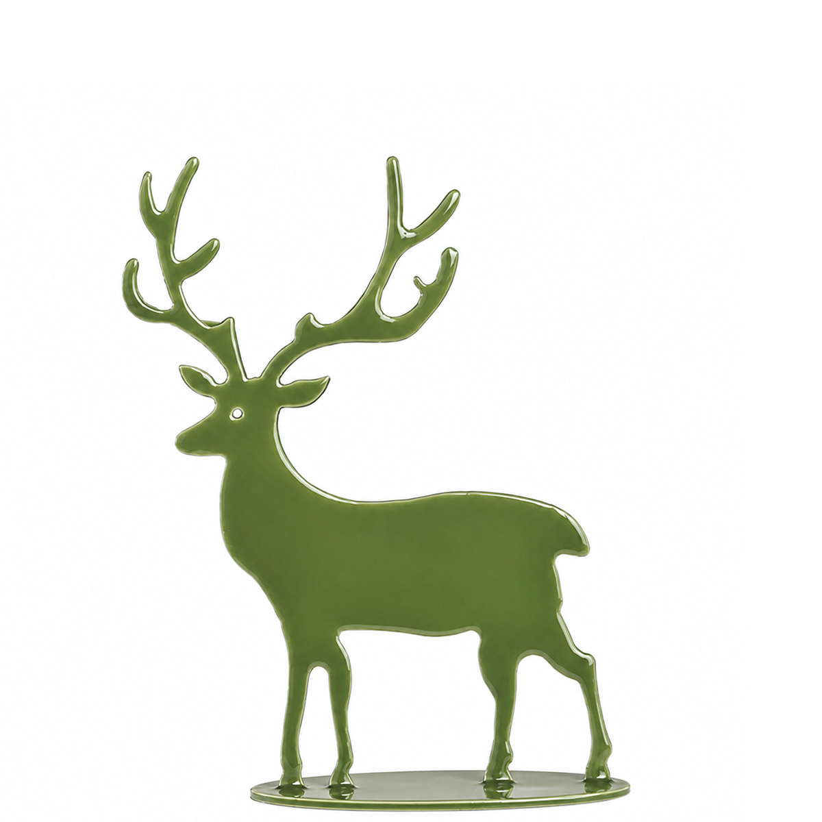 Deko Hirsch Clement, glänzender Metallhirsch moosgrün, 15cm, WMG Grünberger