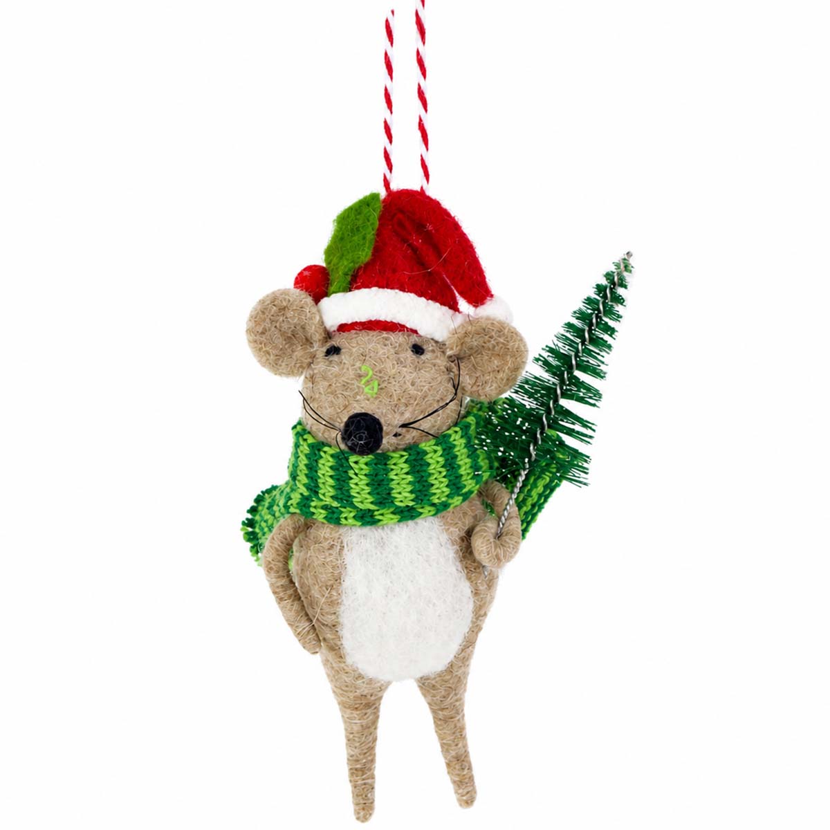 Deko Weihnachtsmaus, Maus aus Filz mit Bäumchen, 14cm, Hänger