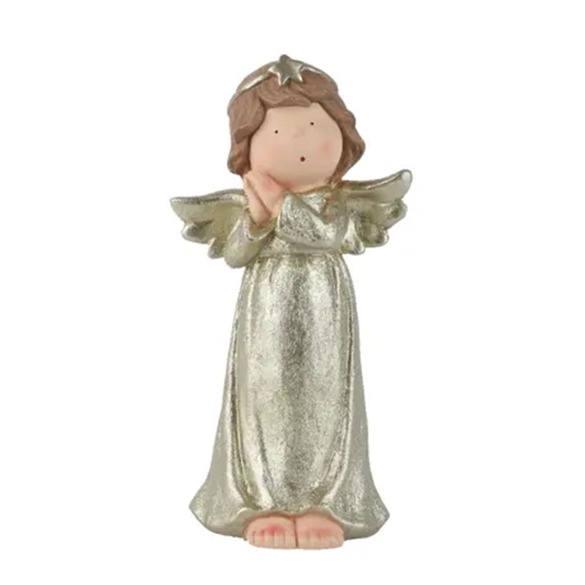 Deko Weihnachtsengel, großer Engel mit goldenem glitzerndem Kleid, 40cm