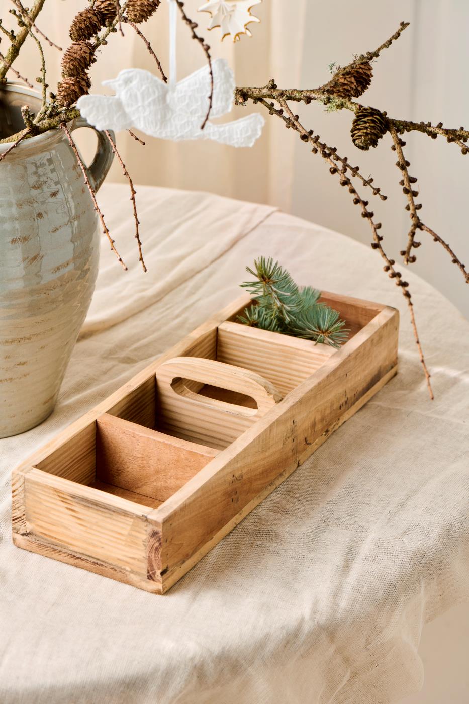 Deko Natur-Holzkiste Unika mit Quergriff, 4 Fächer, 44cm, Ib Laursen