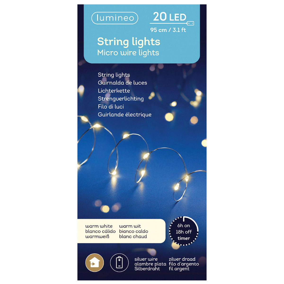 Micro LED Lichterkette, Strangbeleuchtung warmes weiß, 20 LED, 95cm, Lumineo