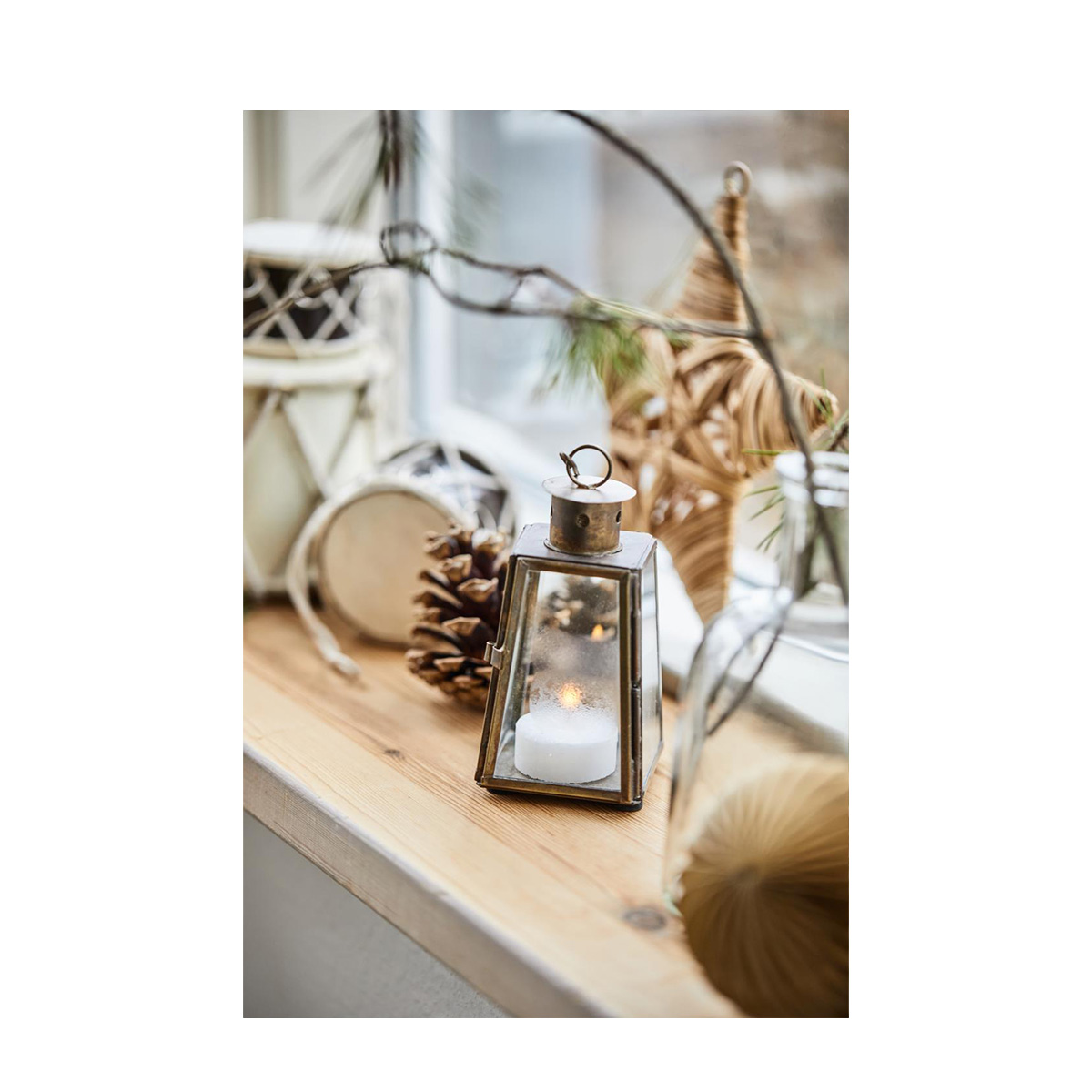 Deko Laterne mit kleinem Schornstein dunkles gold used look, Laursen