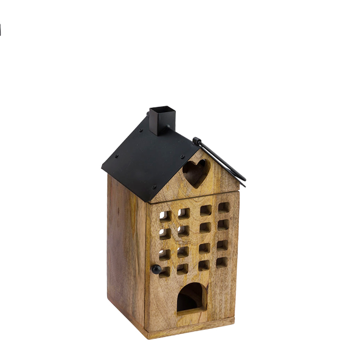12404087-1_01JJE8HFTV92G88JTNV5FDZ4W5IL9K5JjuCeW5Q Deko Laterne Haus, Holzlaterne mit vielen Fenstern, schwarzes Metalldach, 30cm