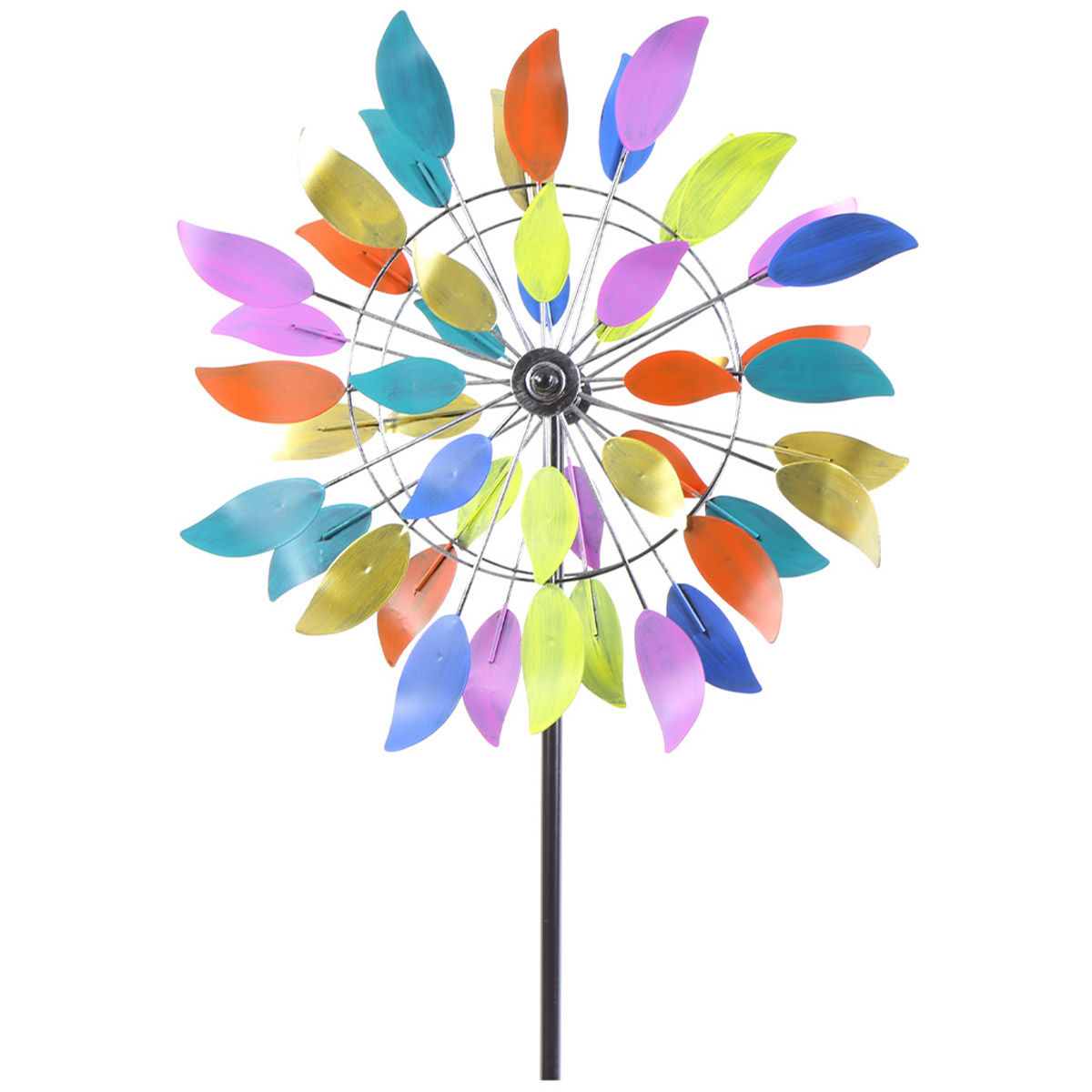 Deko Windrad bunt, doppelreihiges Windrad mit bunten Blättern, 160cm, Metall